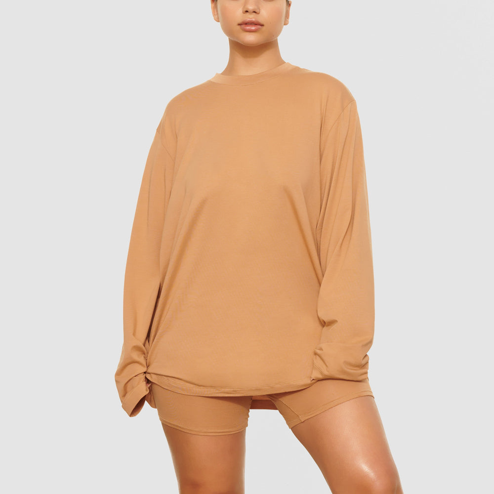 Skims BOYFRIEND LONG SLEEVE T-shirt Beige | LQR-870941