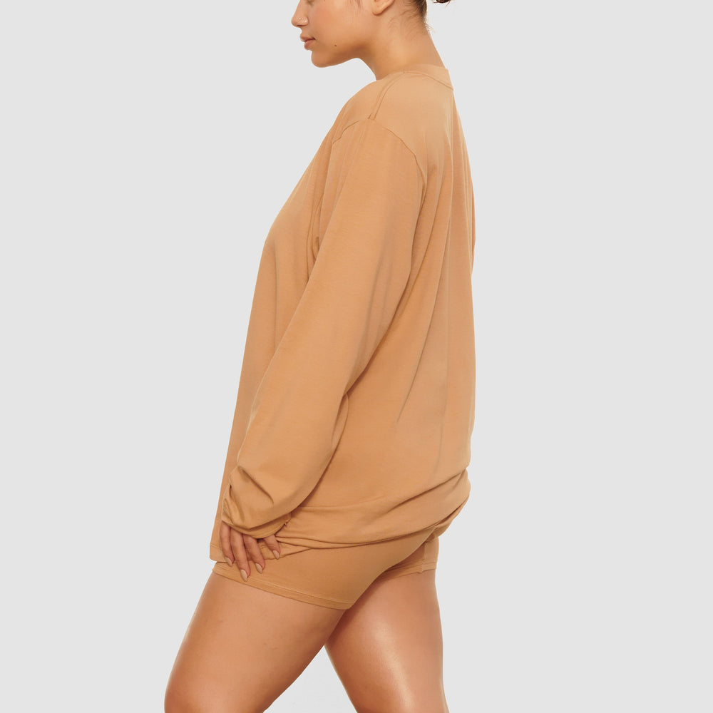 Skims BOYFRIEND LONG SLEEVE T-shirt Beige | LQR-870941