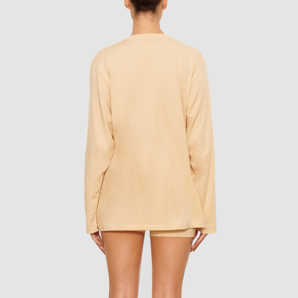 Skims BOYFRIEND LONG SLEEVE T-shirt Bruin | FBQ-365904