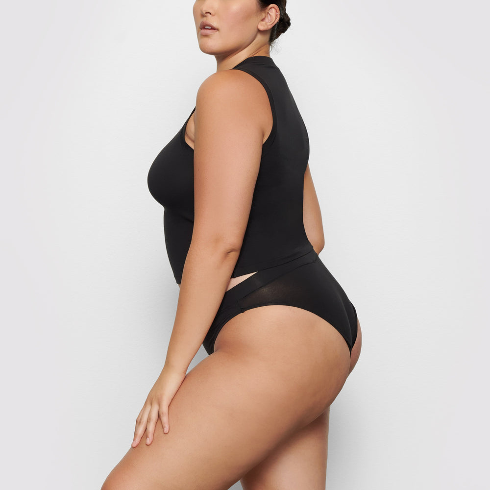 Skims COTTON JERSEY CHEEKY Tanga Zwart | IZB-072641