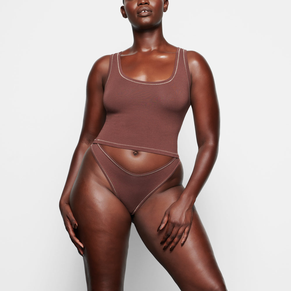 Skims COTTON JERSEY DIPPED Thong Chocola | JTH-769043