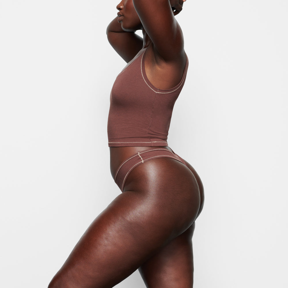 Skims COTTON JERSEY DIPPED Thong Chocola | JTH-769043