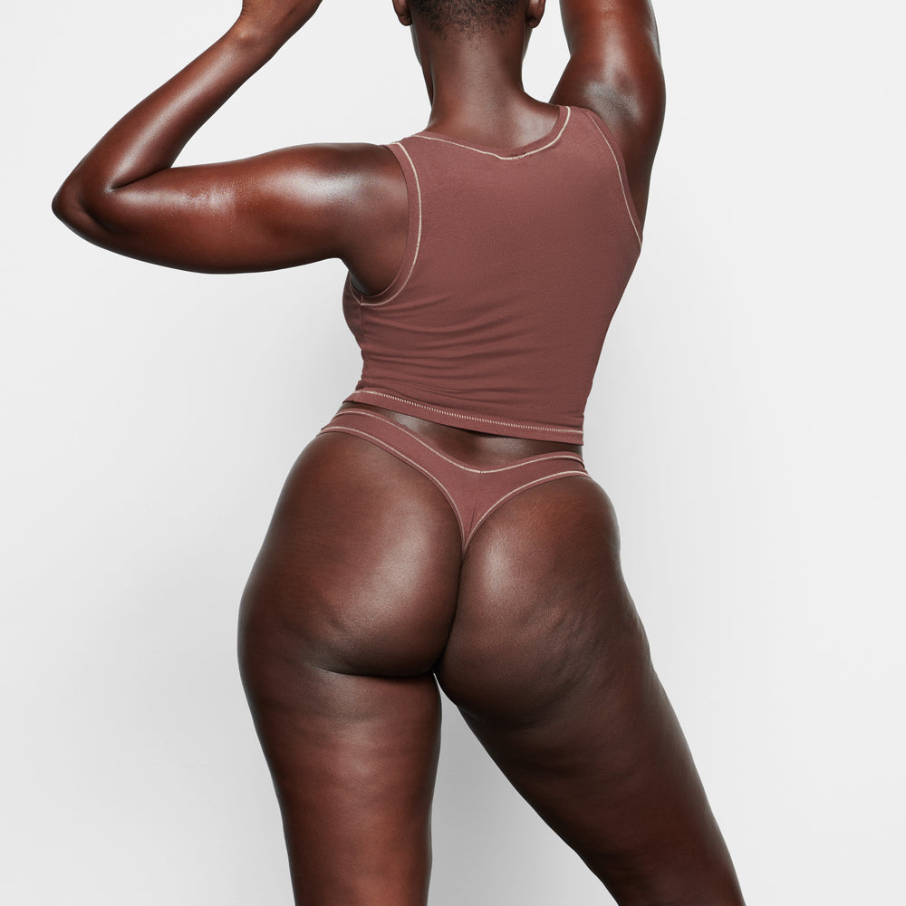 Skims COTTON JERSEY DIPPED Thong Chocola | JTH-769043