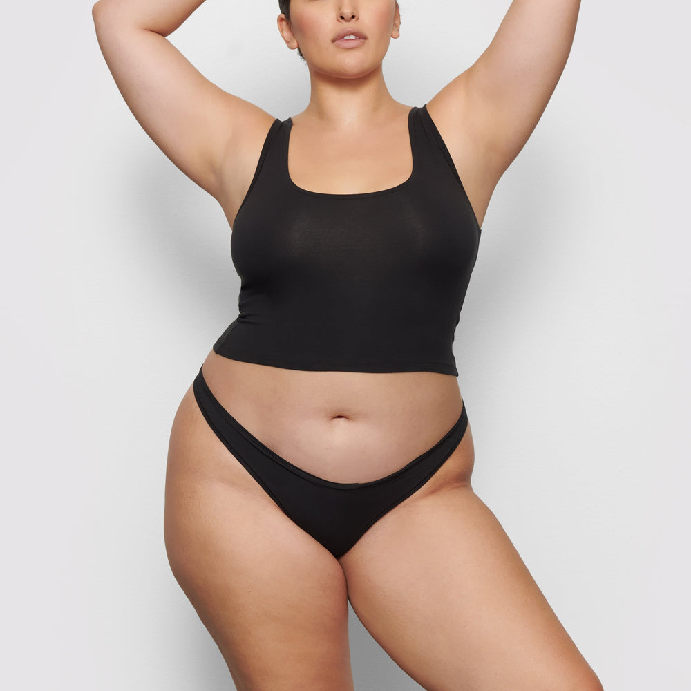 Skims COTTON JERSEY DIPPED Thong Zwart | UQX-719456