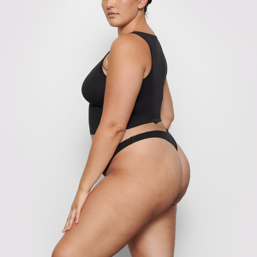 Skims COTTON JERSEY DIPPED Thong Zwart | UQX-719456