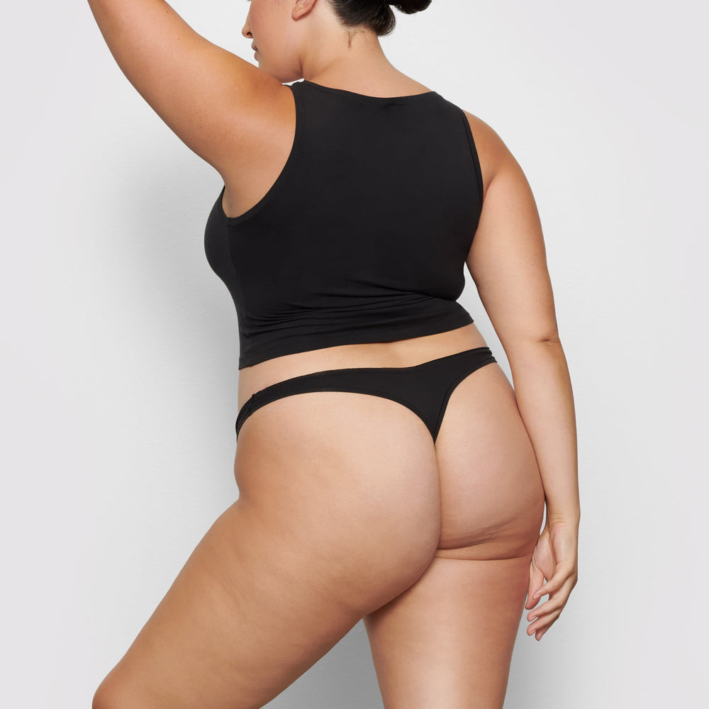Skims COTTON JERSEY DIPPED Thong Zwart | UQX-719456