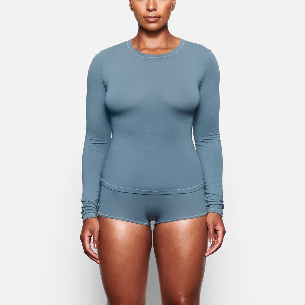 Skims COTTON JERSEY LONG SLEEVE T-shirt Blauw | BIL-271689