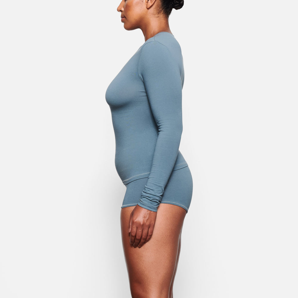 Skims COTTON JERSEY LONG SLEEVE T-shirt Blauw | BIL-271689