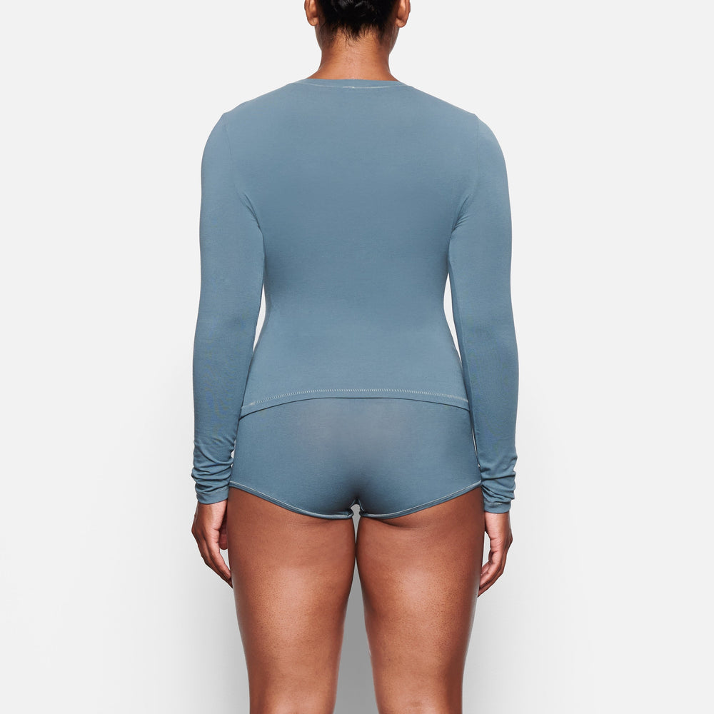 Skims COTTON JERSEY LONG SLEEVE T-shirt Blauw | BIL-271689