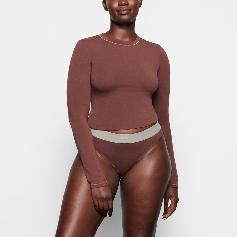 Skims COTTON JERSEY LONG SLEEVE T-shirt Chocola | ENO-975213
