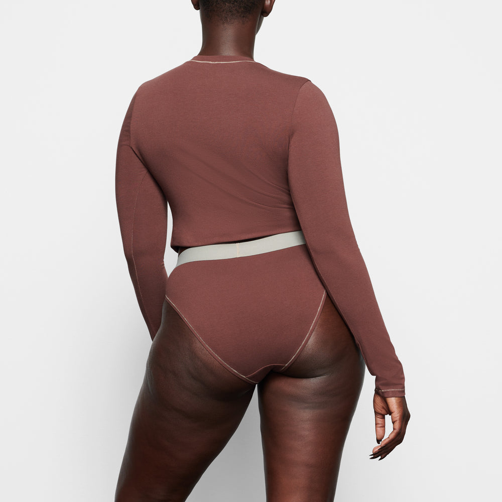 Skims COTTON JERSEY LONG SLEEVE T-shirt Chocola | ENO-975213