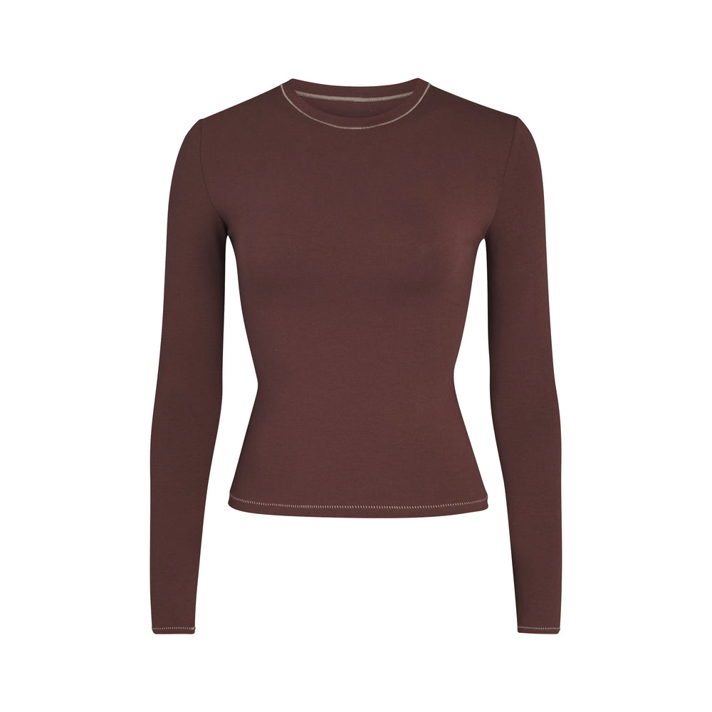 Skims COTTON JERSEY LONG SLEEVE T-shirt Chocola | ENO-975213