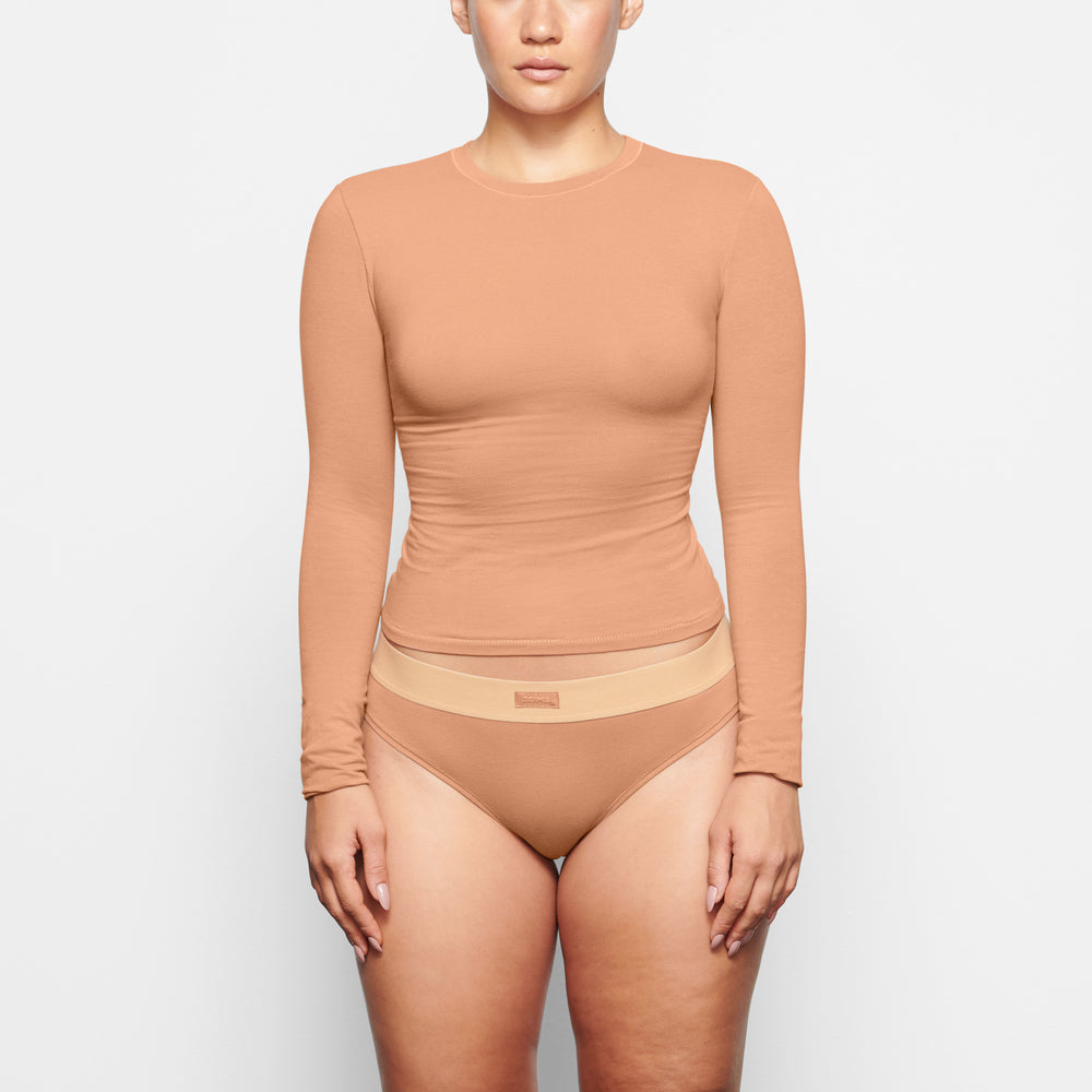 Skims COTTON JERSEY LONG SLEEVE T-shirt Abrikoos | KZL-483072