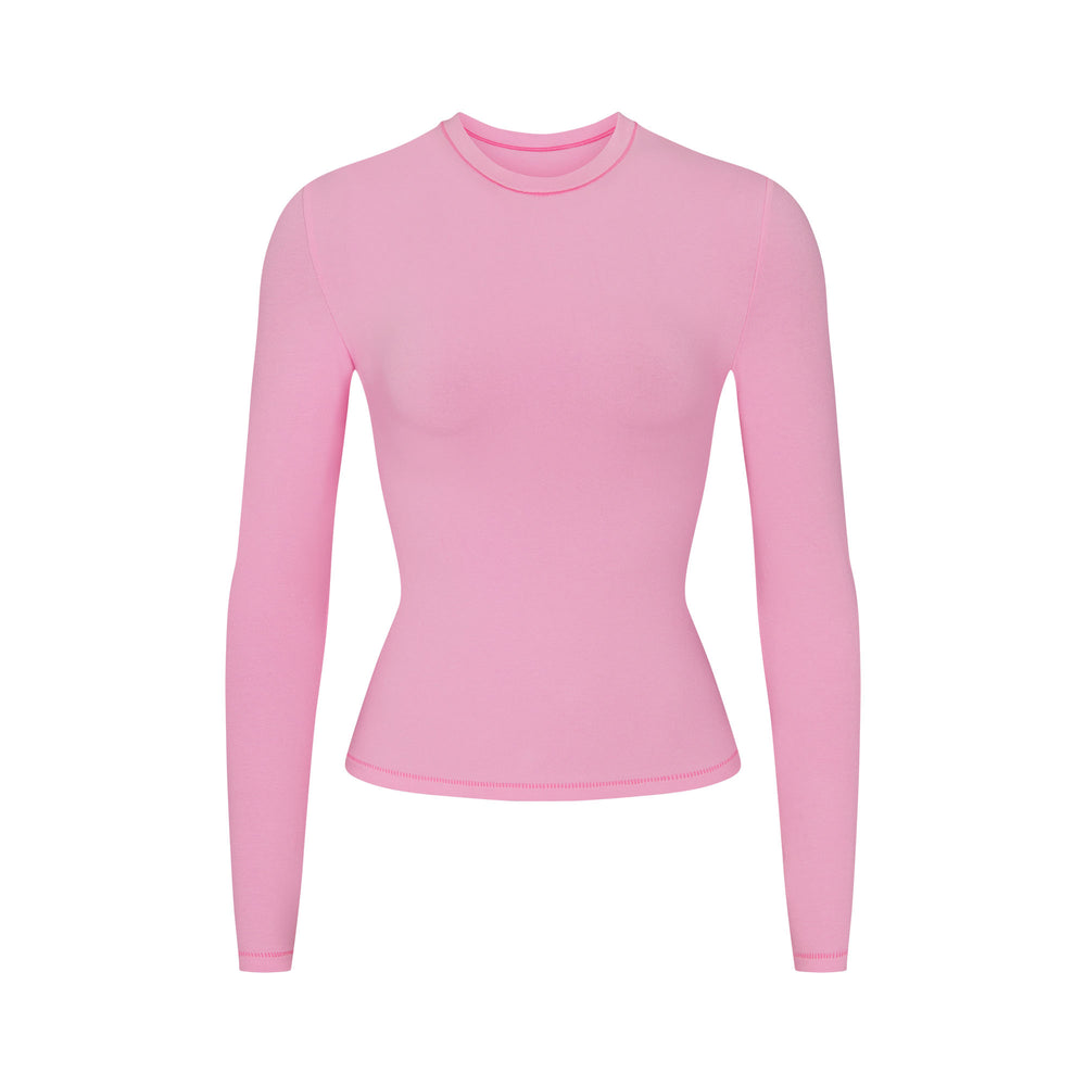 Skims COTTON JERSEY LONG SLEEVE T-shirt Roze | XLF-629570