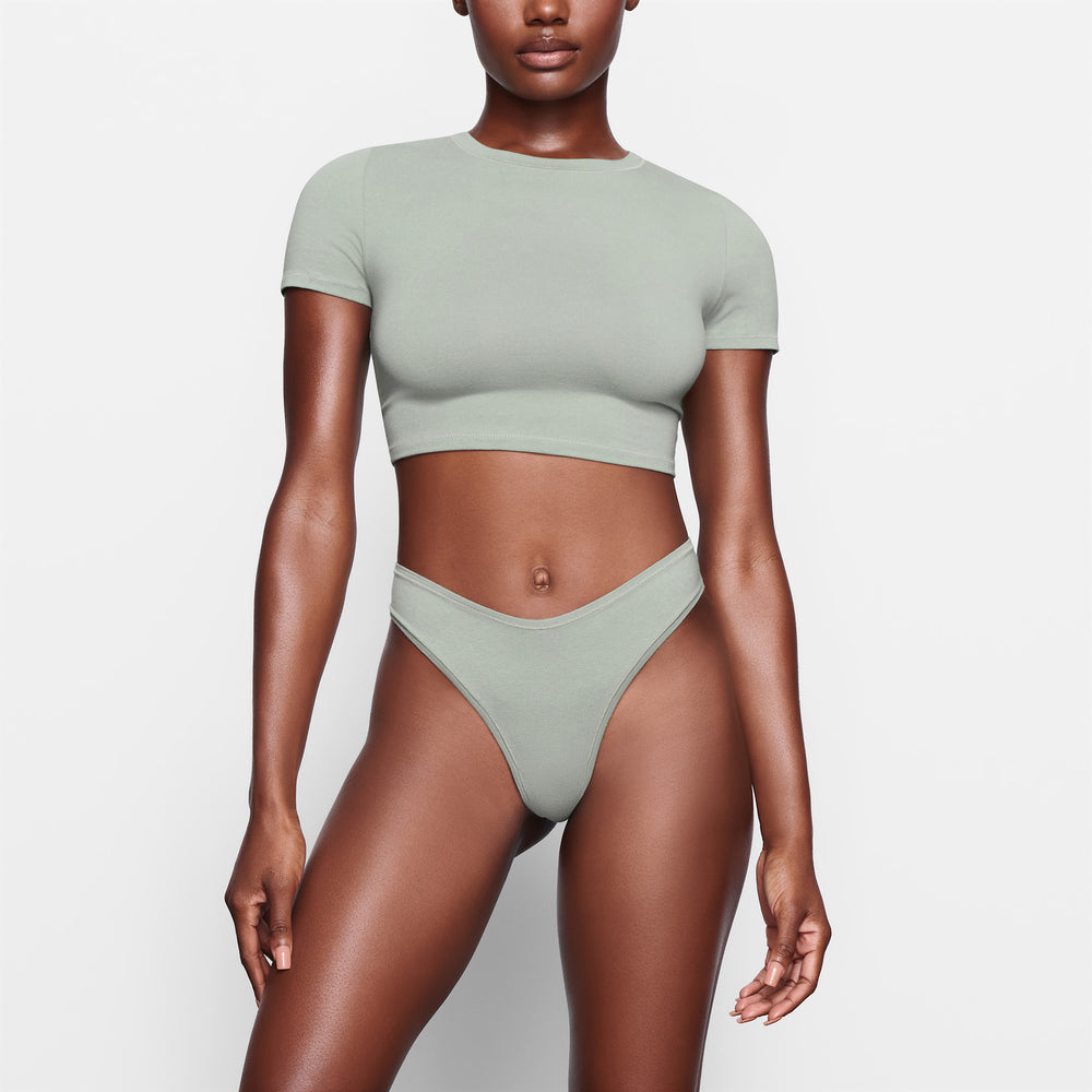 Skims COTTON JERSEY SUPER CROPPED T-shirt Blauw | GVF-590317