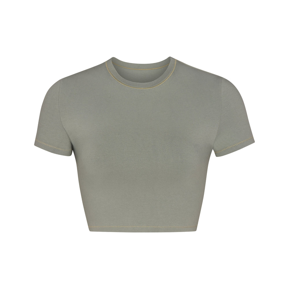 Skims COTTON JERSEY SUPER CROPPED T-shirt Blauw | GVF-590317