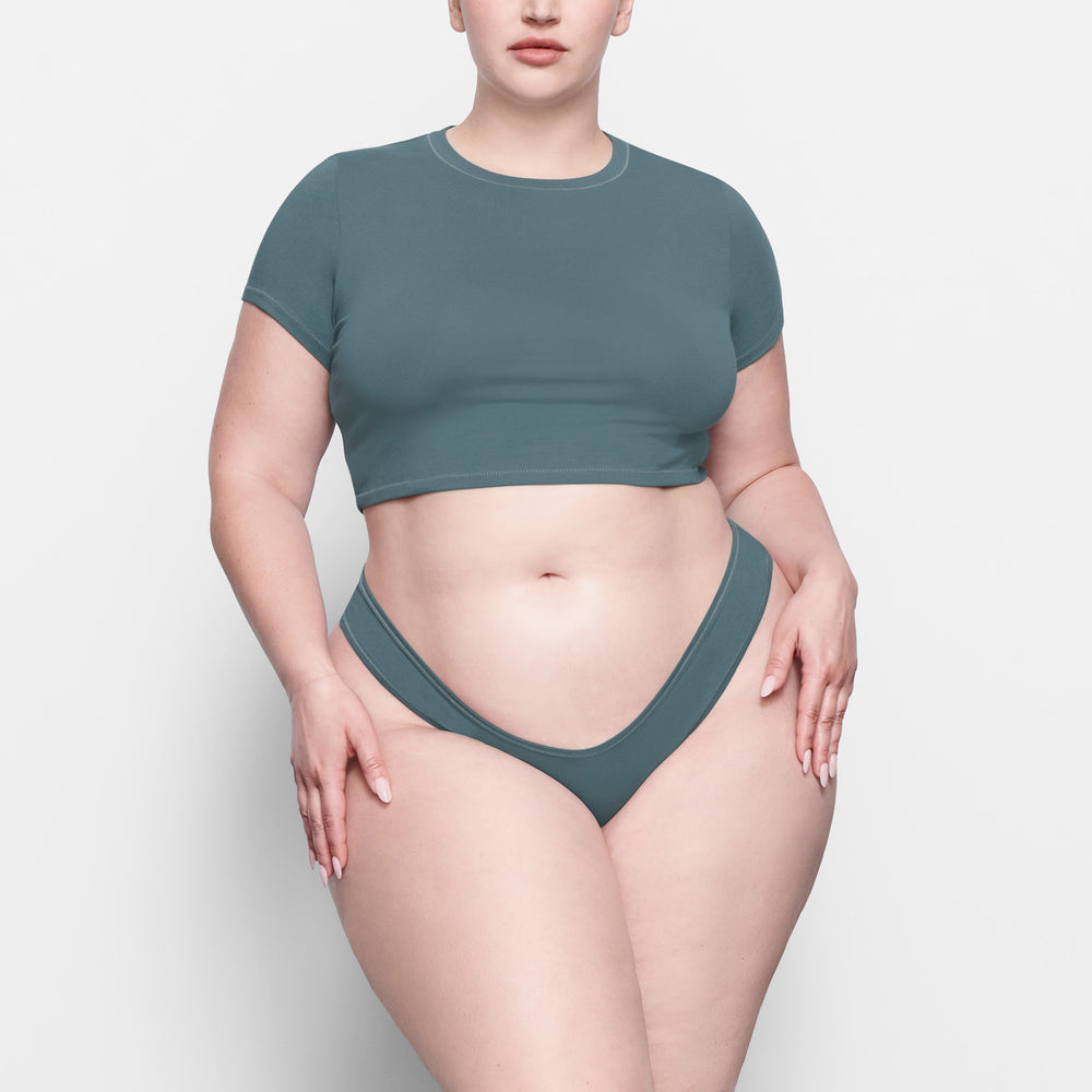 Skims COTTON JERSEY SUPER CROPPED T-shirt Blauw | HZF-156839