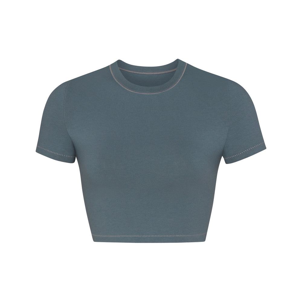 Skims COTTON JERSEY SUPER CROPPED T-shirt Blauw | HZF-156839