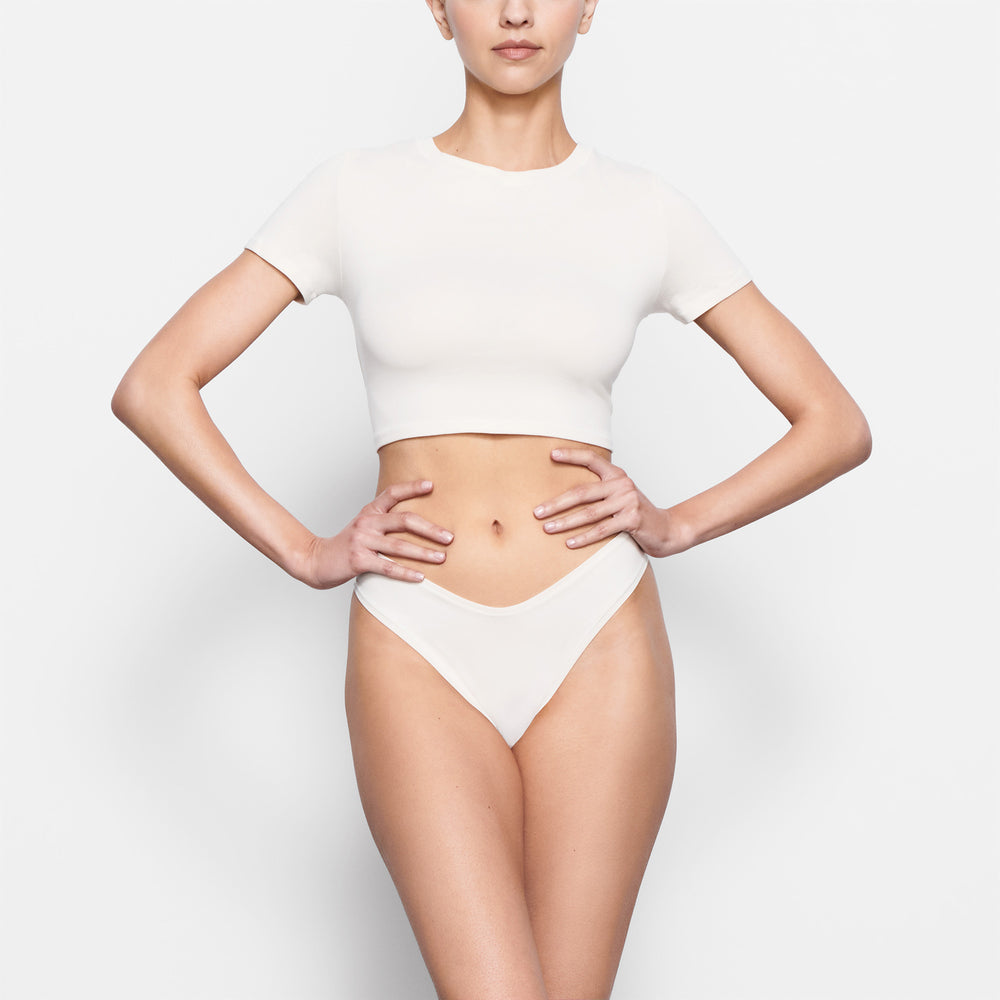 Skims COTTON JERSEY SUPER CROPPED T-shirt Wit | PJV-614598