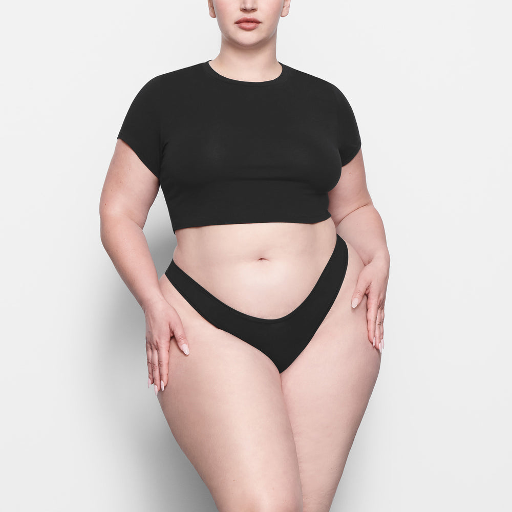 Skims COTTON JERSEY SUPER CROPPED T-shirt Zwart | UOH-423708