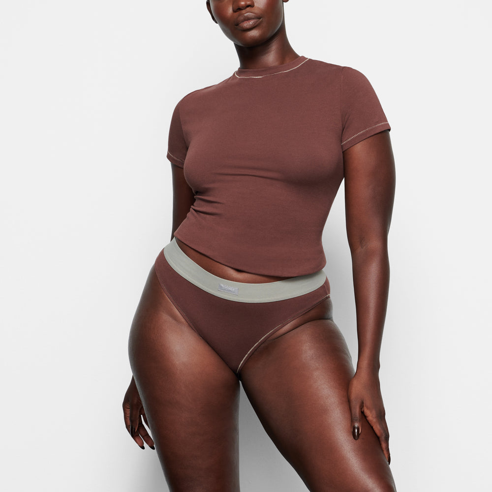 Skims COTTON JERSEY T-shirt Chocola | XON-724583