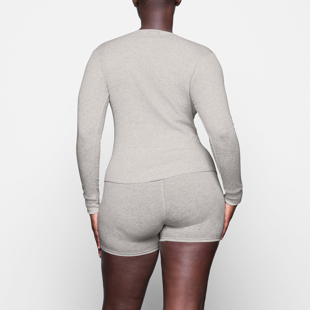 Skims COTTON RIB HENLEY LONG SLEEVE T-shirt Lichtgrijs | NSZ-037914
