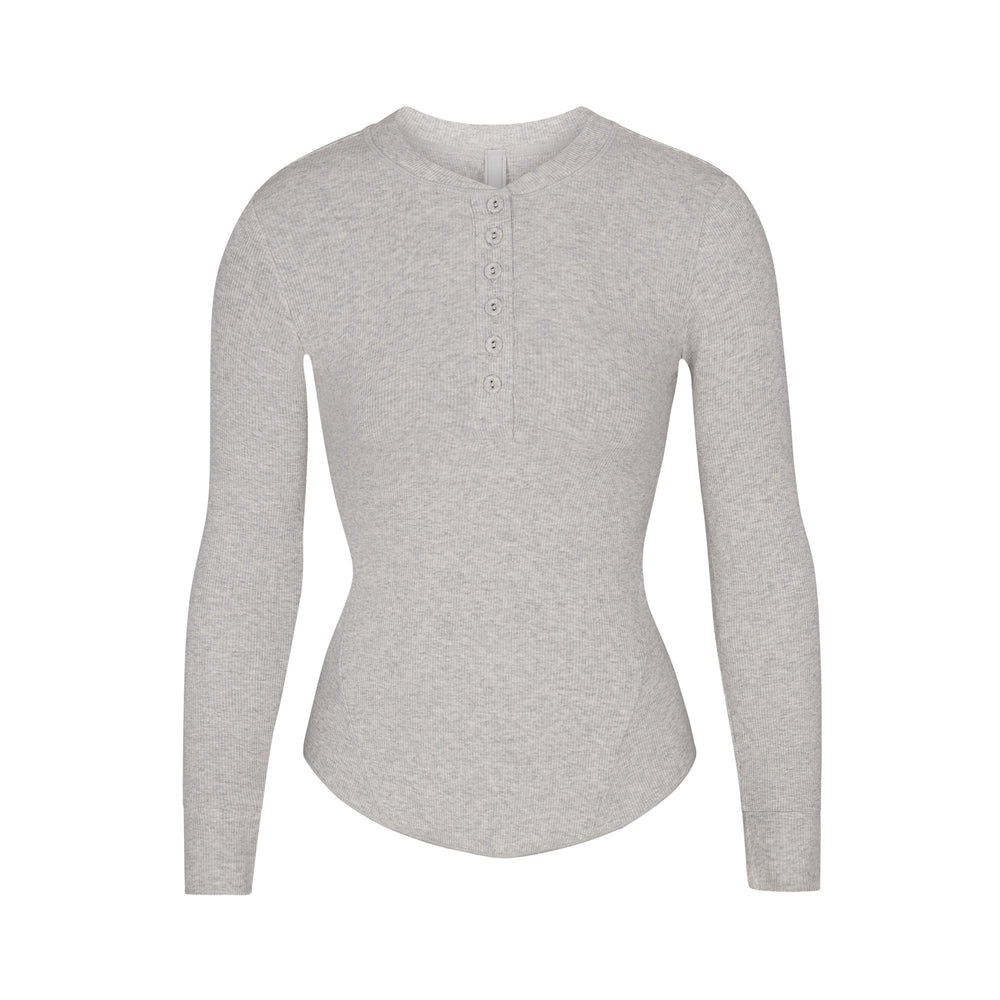 Skims COTTON RIB HENLEY LONG SLEEVE T-shirt Lichtgrijs | NSZ-037914
