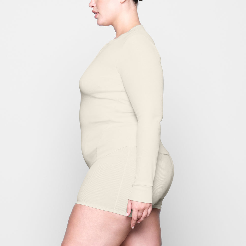 Skims COTTON RIB HENLEY LONG SLEEVE T-shirt Wit | SBD-192638