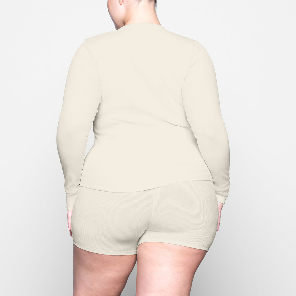 Skims COTTON RIB HENLEY LONG SLEEVE T-shirt Wit | SBD-192638