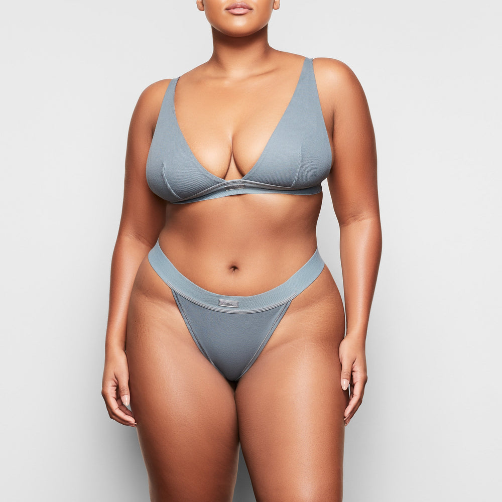 Skims COTTON RIB Thong Blauw | WYM-605721