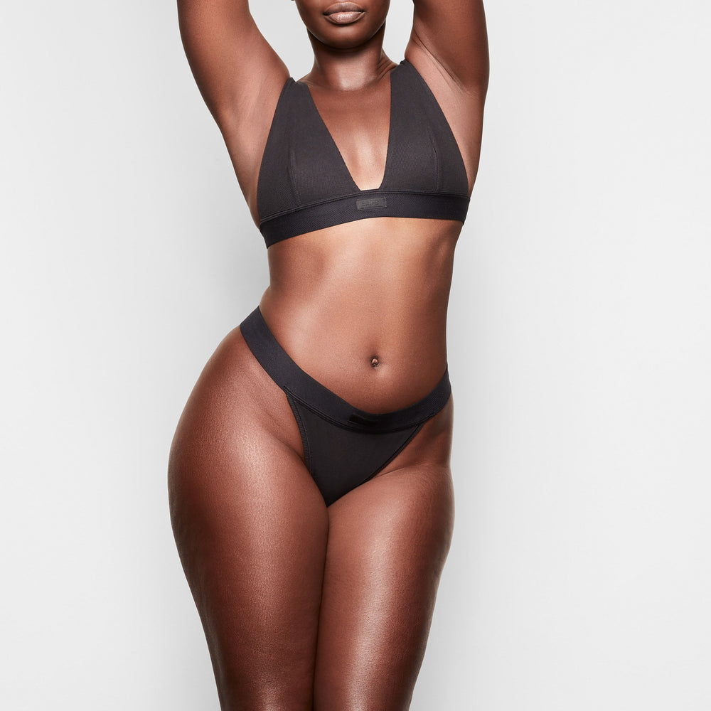 Skims COTTON RIB Thong Zwart | KQO-360571