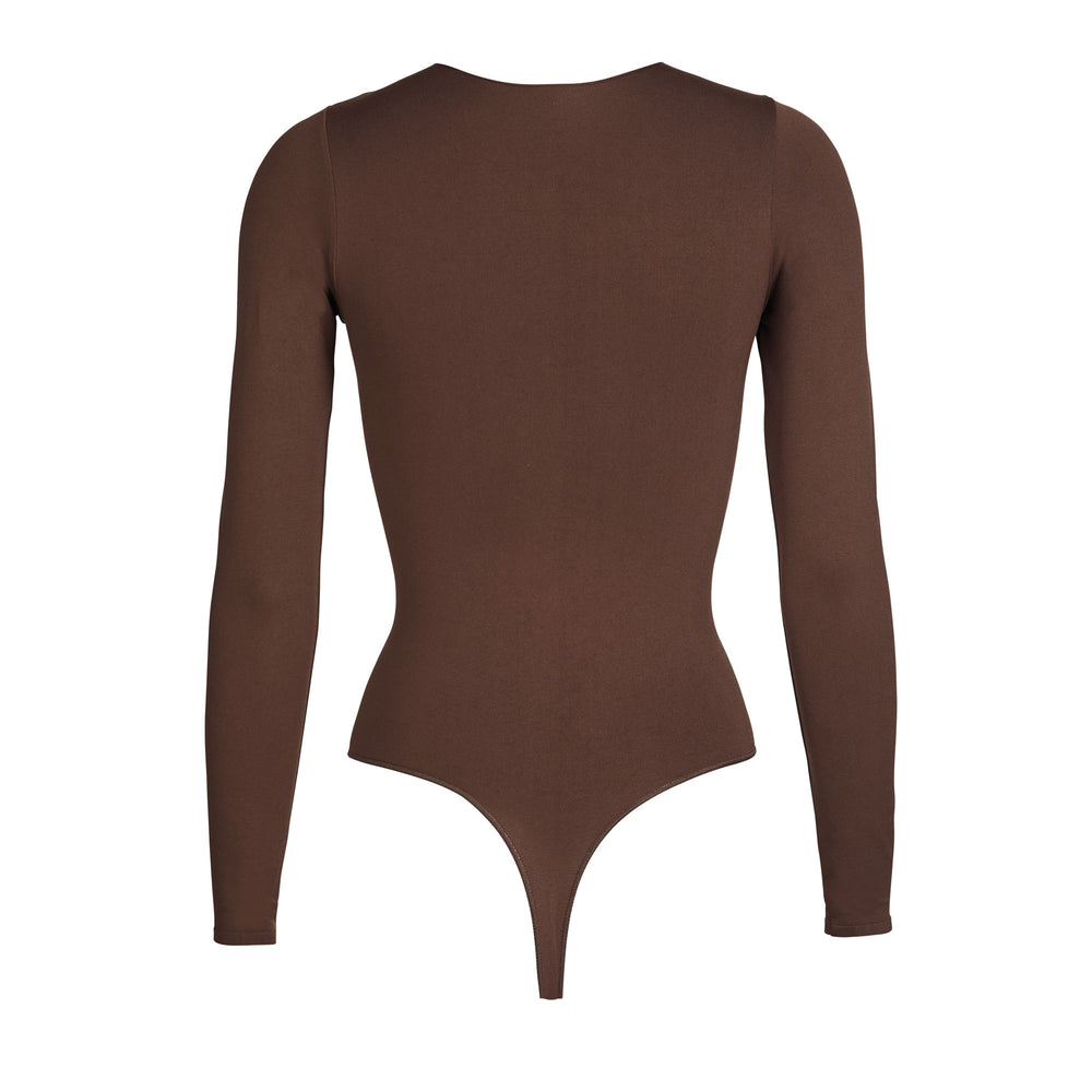 Skims ESSENTIAL CREW NECK Long Sleeve Bodysuit Koffie | WQL-153862
