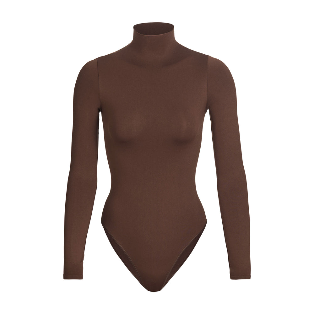 Skims ESSENTIAL MOCK NECK Long Sleeve Bodysuit Koffie | QXM-934025