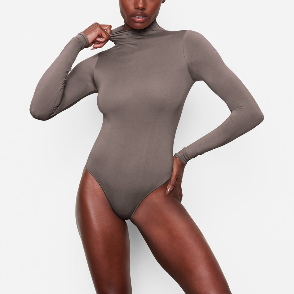 Skims ESSENTIAL MOCK NECK Long Sleeve Bodysuit Paars Grijs | URK-407365