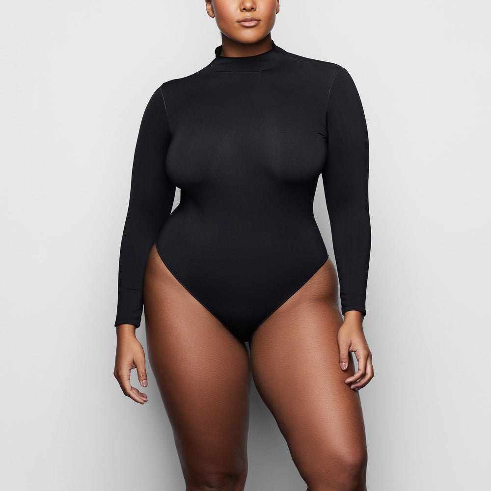 Skims ESSENTIAL MOCK NECK Long Sleeve Bodysuit Zwart | YWO-203857