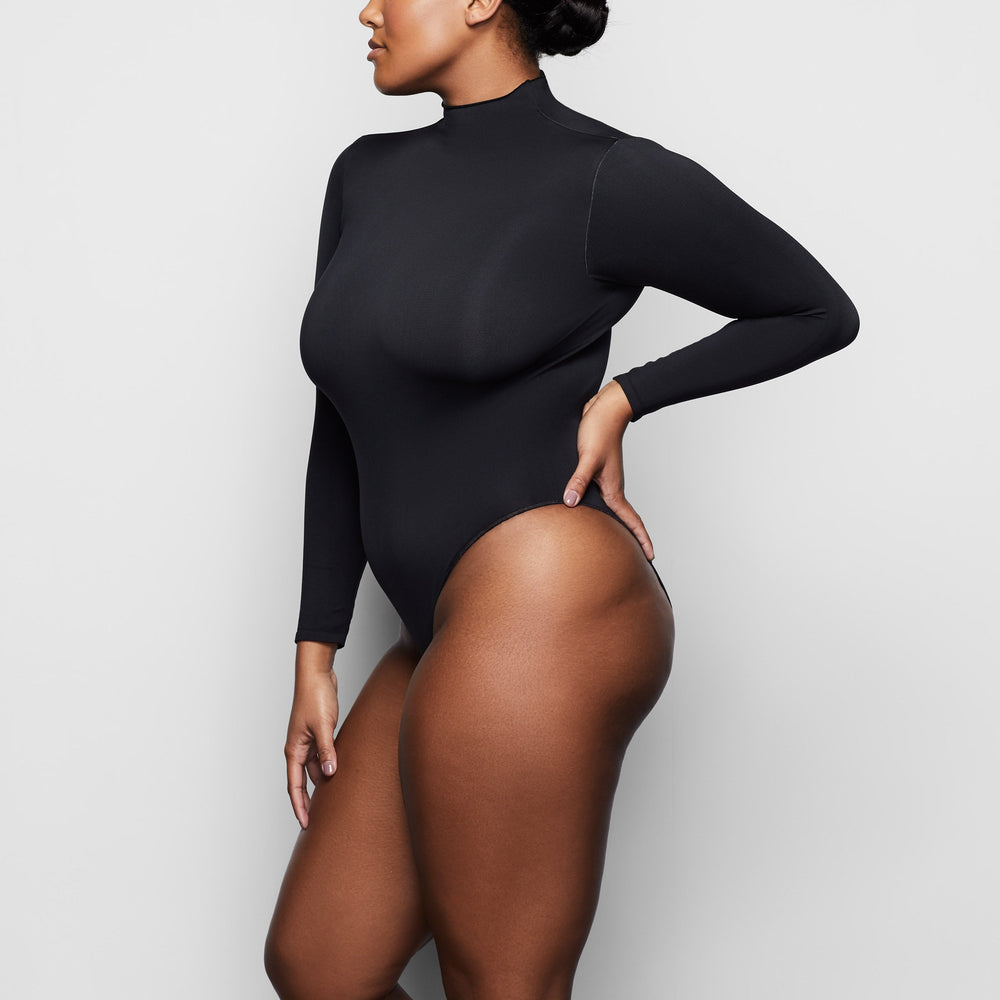 Skims ESSENTIAL MOCK NECK Long Sleeve Bodysuit Zwart | YWO-203857