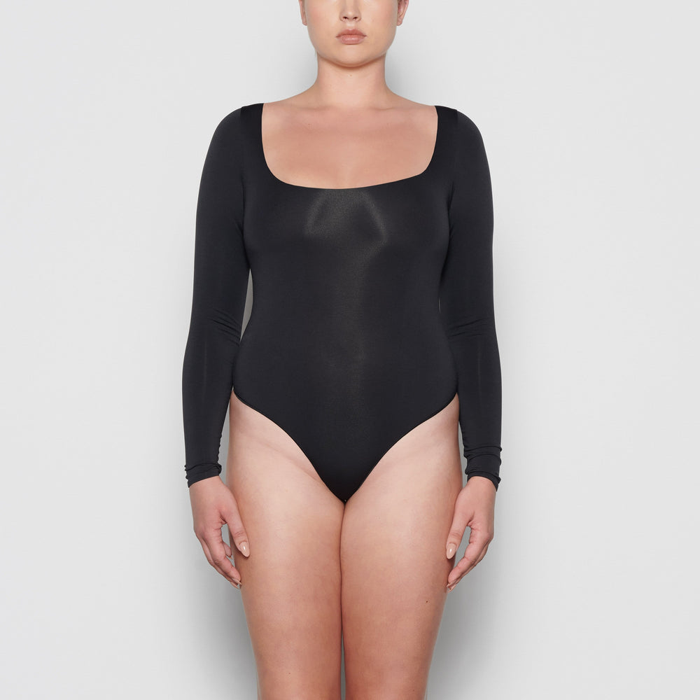 Skims ESSENTIAL SCOOP NECK Long Sleeve Bodysuit Zwart | KGE-658132