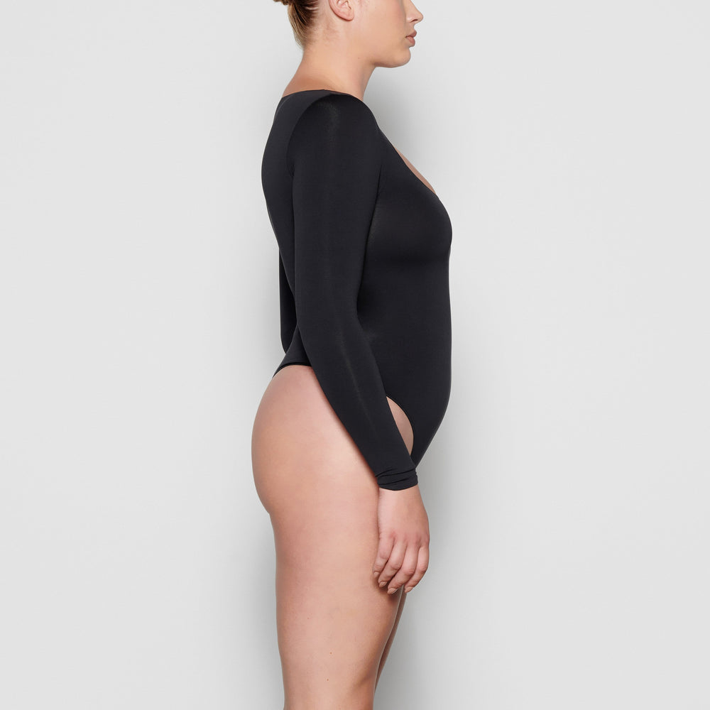 Skims ESSENTIAL SCOOP NECK Long Sleeve Bodysuit Zwart | KGE-658132