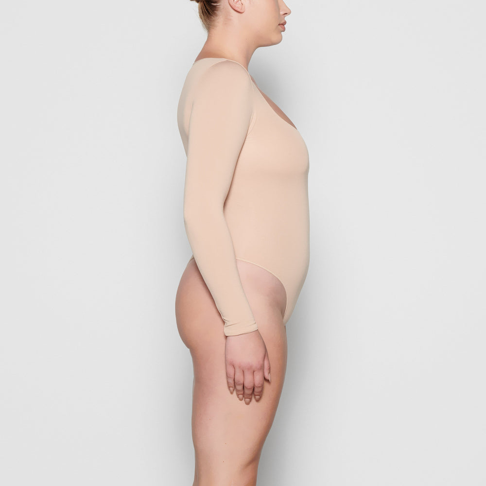 Skims ESSENTIAL SCOOP NECK Long Sleeve Bodysuit Bruin Grijs | QFP-510698