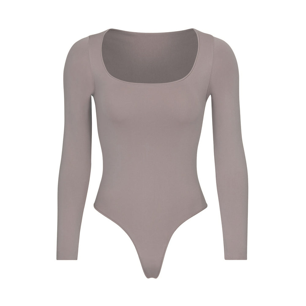 Skims ESSENTIAL SCOOP NECK Long Sleeve Bodysuit Grijs | RSW-843056