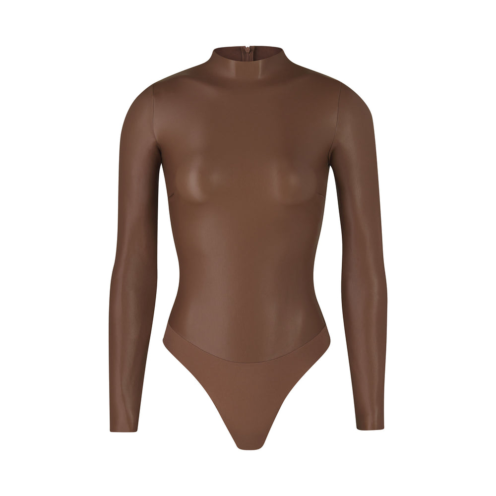 Skims FAUX LEATHER Mock Neck Bodysuit Bruin | OBW-132659