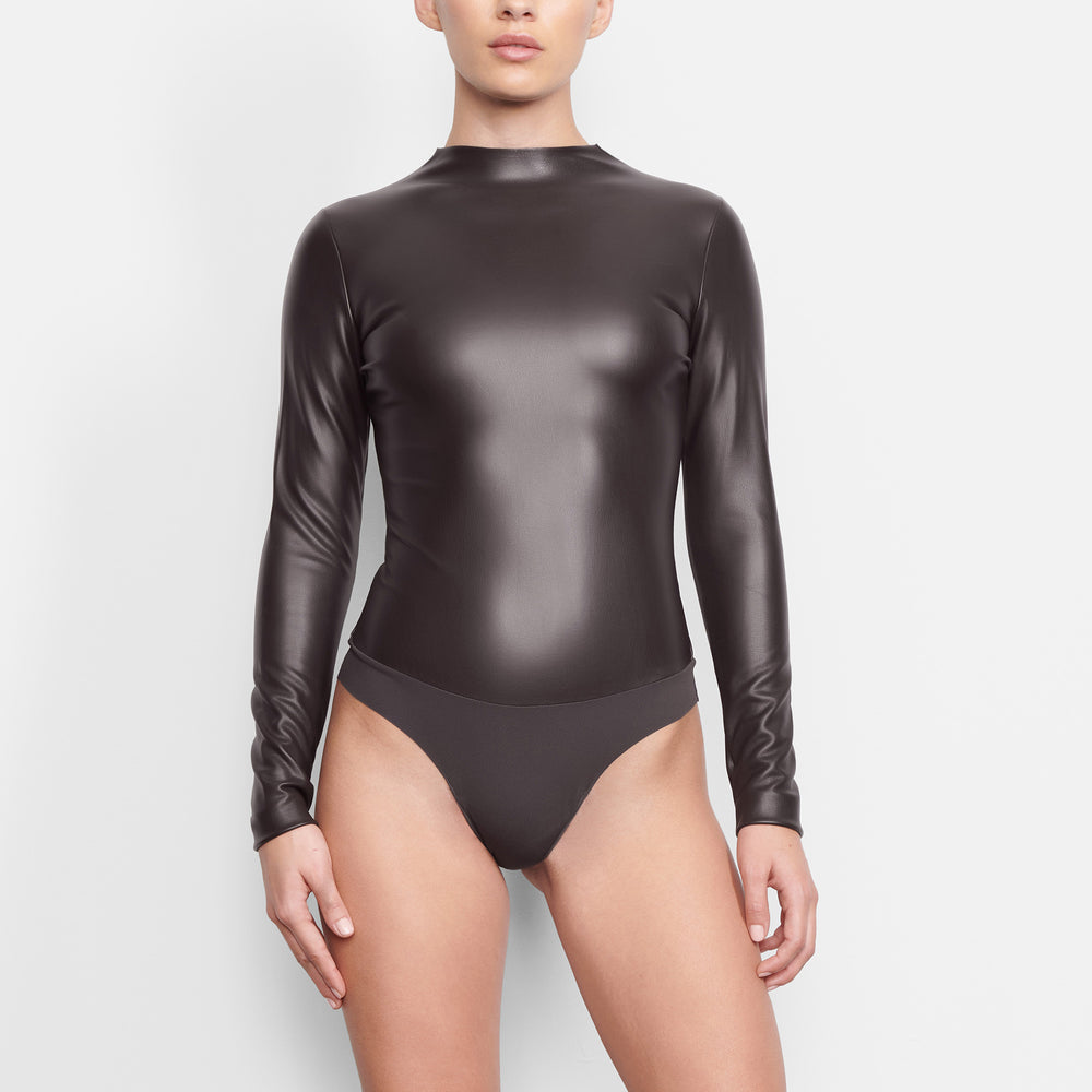Skims FAUX LEATHER Mock Neck Bodysuit Zwart | JQZ-739816