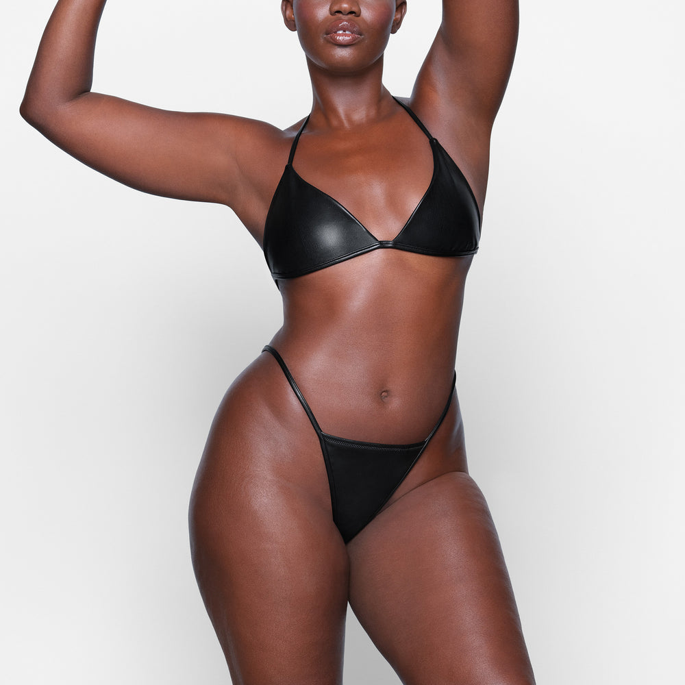 Skims FAUX LEATHER STRING Thong Zwart | MQN-146078