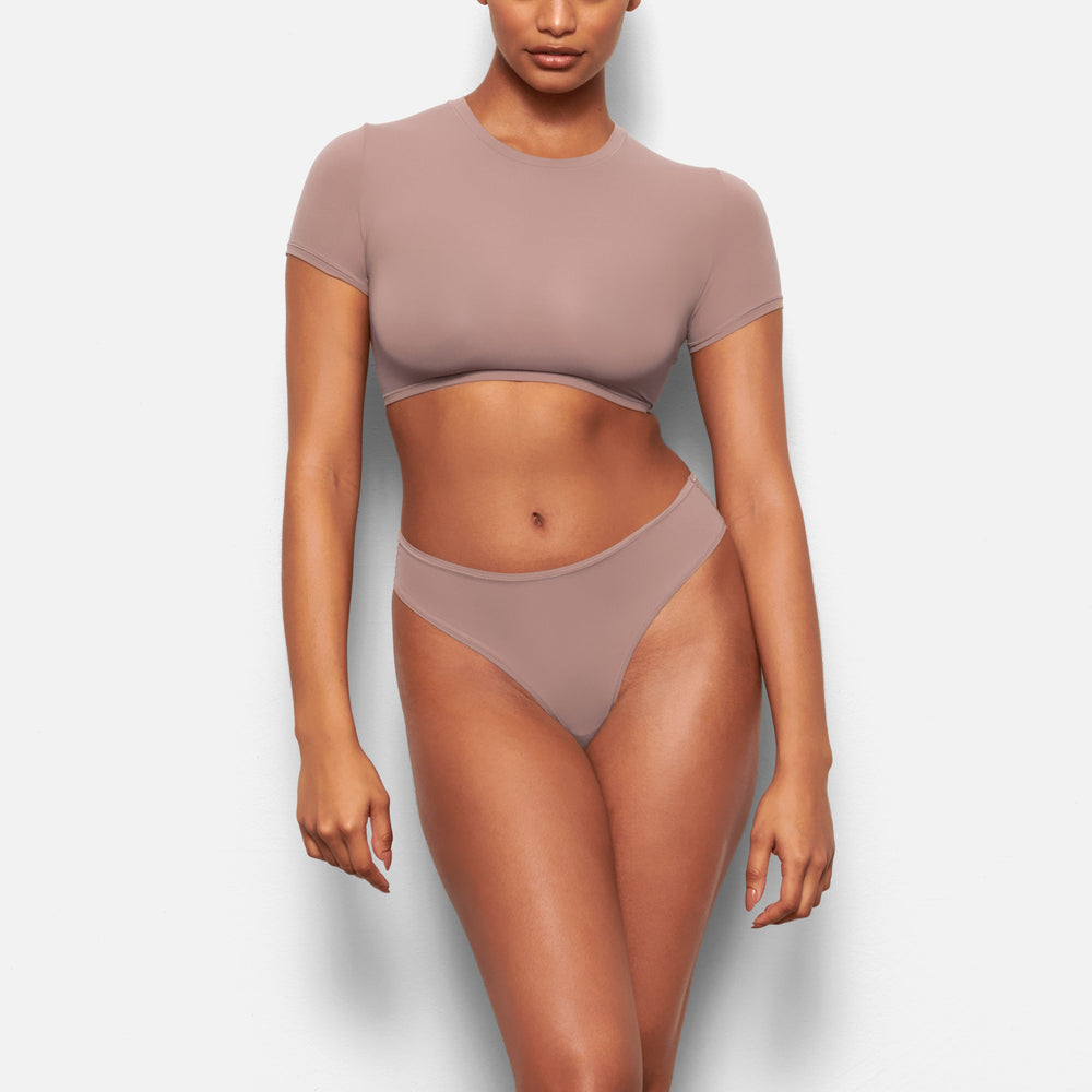 Skims FITS EVERYBODY SUPER CROPPED T-shirt Bruin | EOX-908125