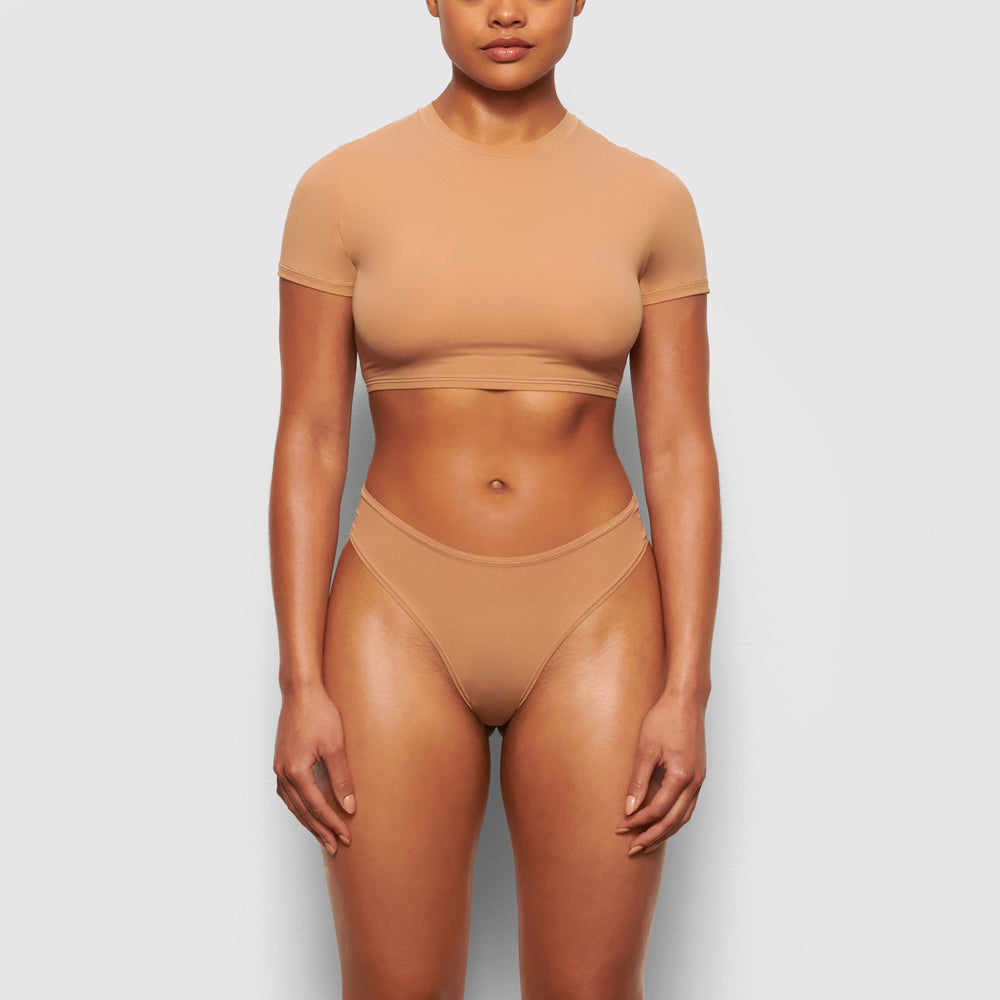 Skims FITS EVERYBODY SUPER CROPPED T-shirt Beige | ZRI-149650