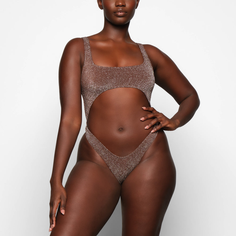 Skims GLITTER SWIM MONOKINI One Piece Chocola | CYW-932175