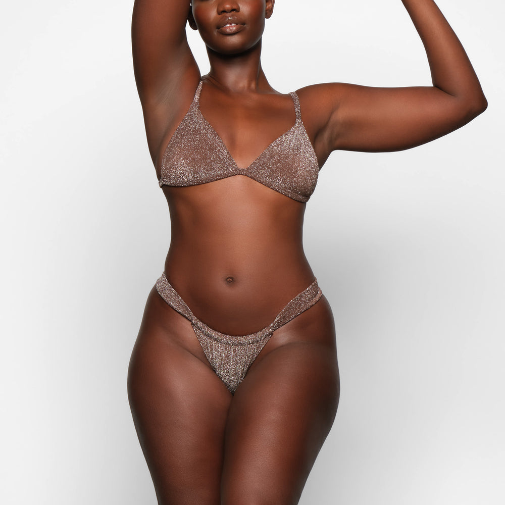 Skims GLITTER SWIM RUCHED BIKINI TANGA Two Pieces Chocola | WUE-706453