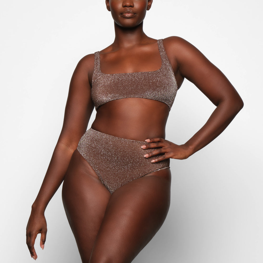 Skims GLITTER SWIM SCOOP BIKINI TOP Two Pieces Chocola | TPL-421957