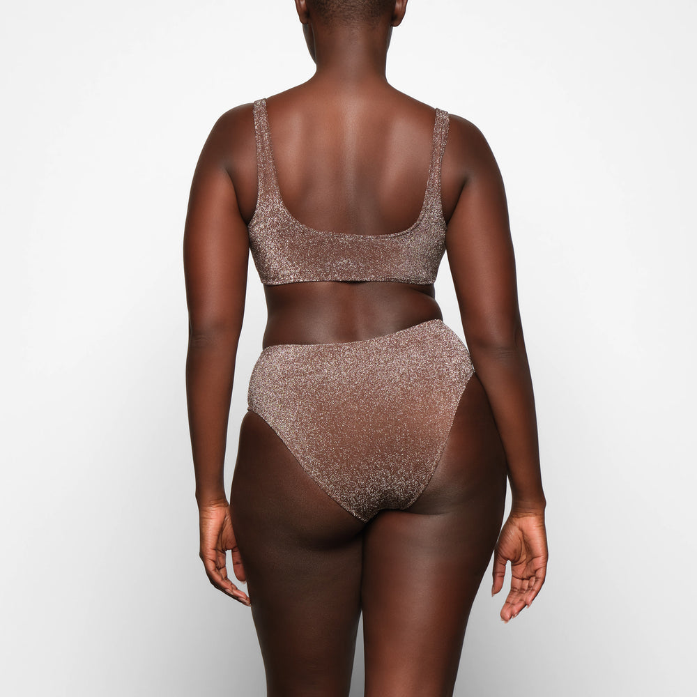 Skims GLITTER SWIM SCOOP BIKINI TOP Two Pieces Chocola | TPL-421957
