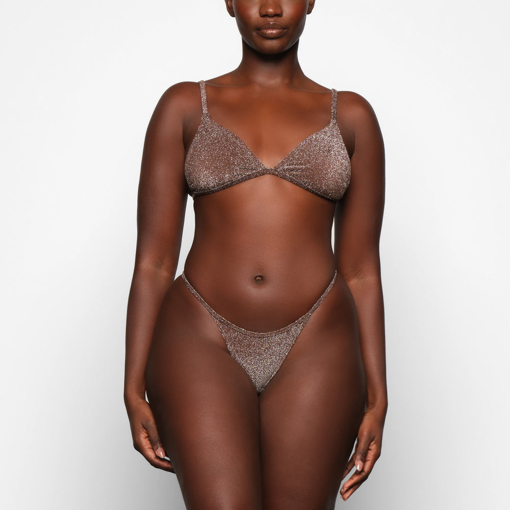 Skims GLITTER SWIM TRIANGLE BIKINI TOP Two Pieces Chocola | TER-865937